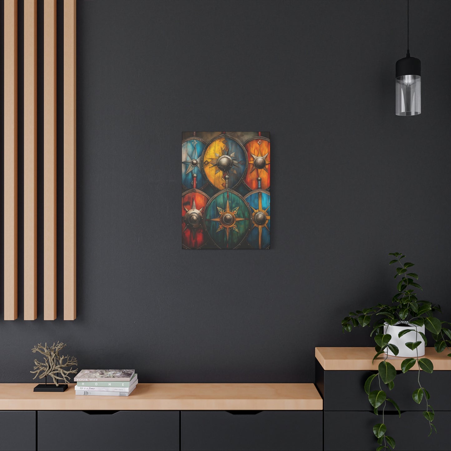 Vibrant Shield Art Canvas Print - Warrior Decor for Home