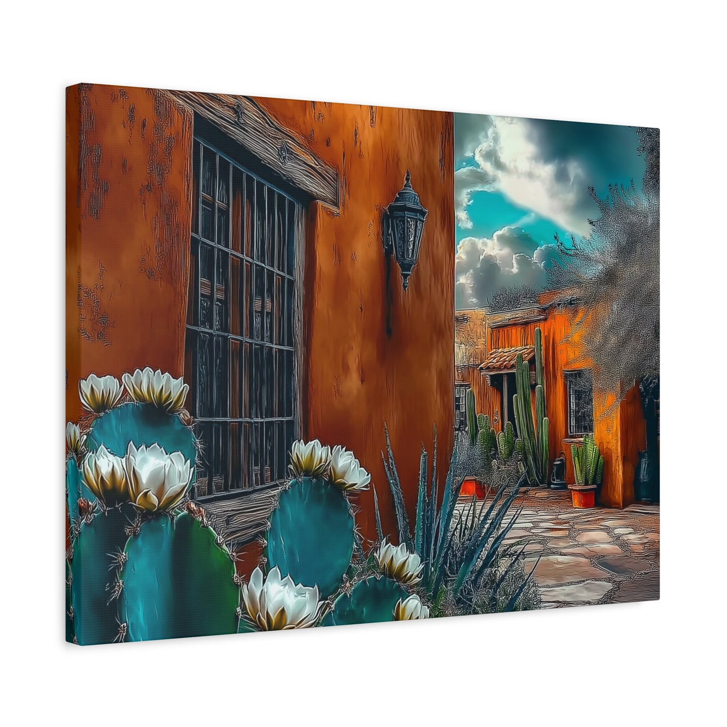 Canvas Print - NM Pueblo Casa with Cactus