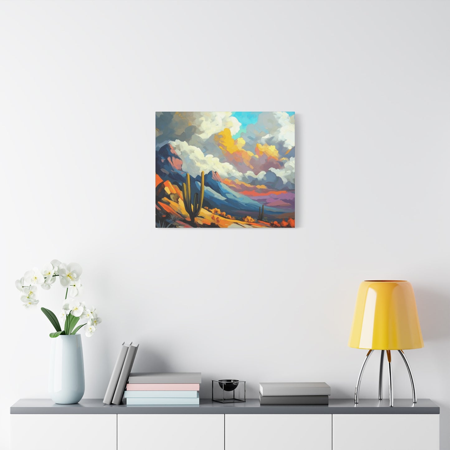Vibrant Landscape Canvas Art - Cactus and Mountains Decor