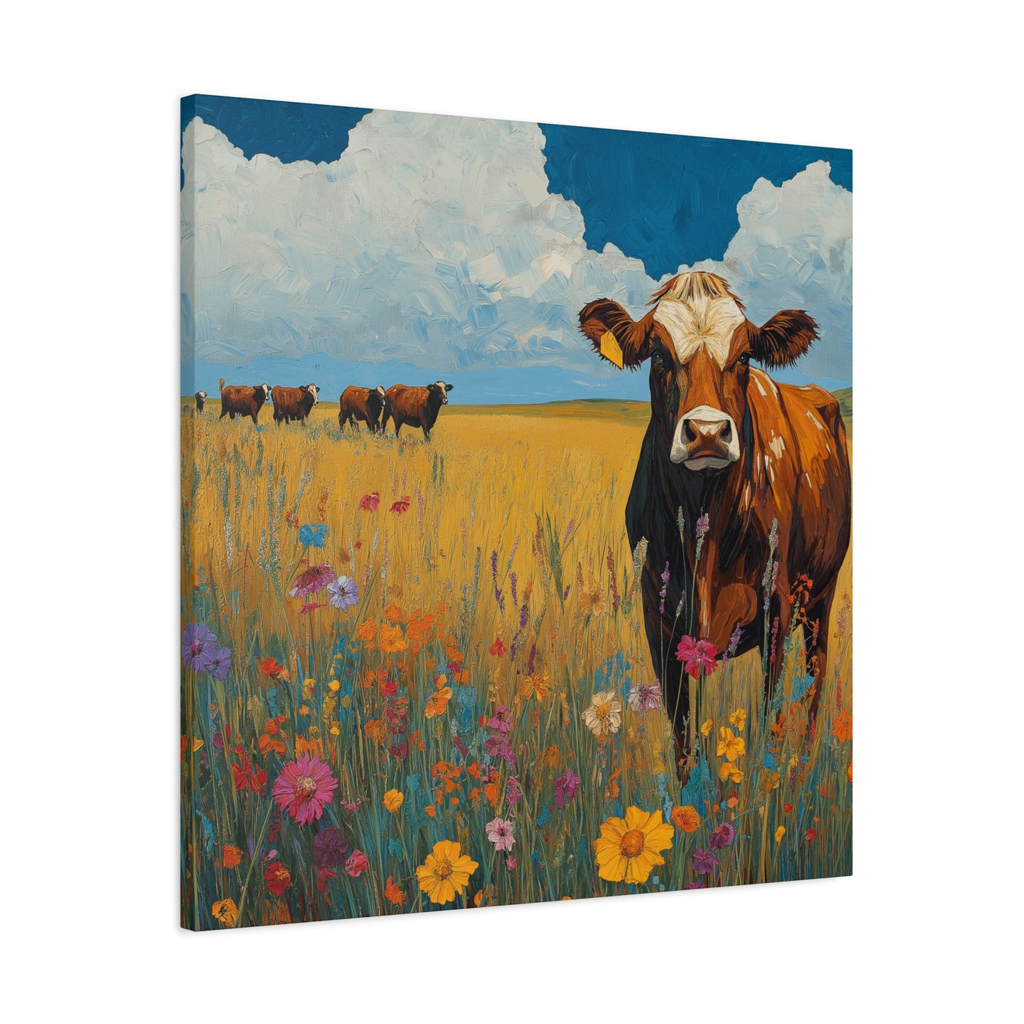 Rustic Cow Canvas Wall Art - Vibrant Farm Landscape Decor