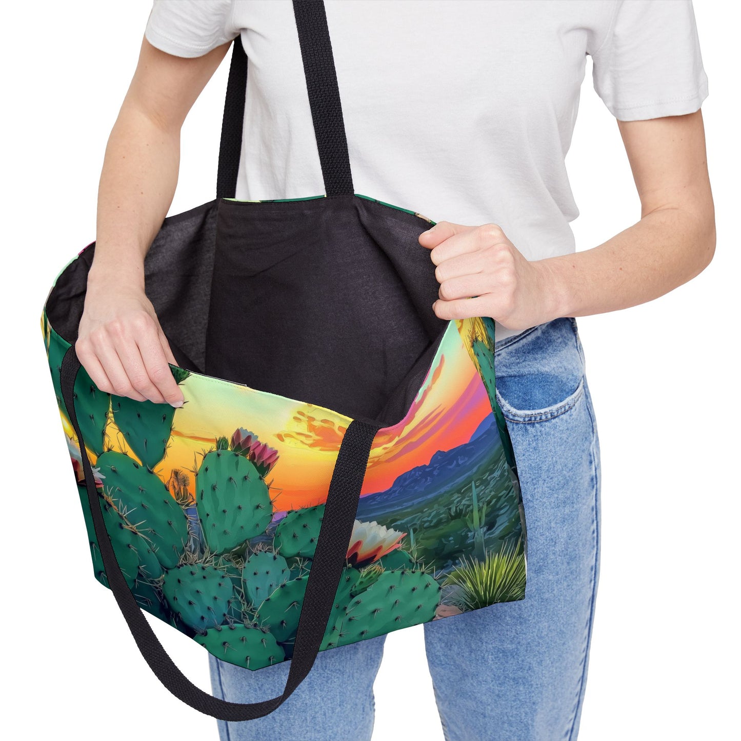 Cactus Sunset Weekender Tote Bag, Boho Travel Bag, Beach Tote, Shopping Bag, Eco-Friendly Tote, Perfect Gift for Nature Lovers