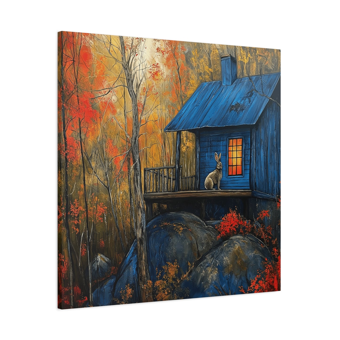 Canvas Print - Rabbit on Porch of Rustic Cabin