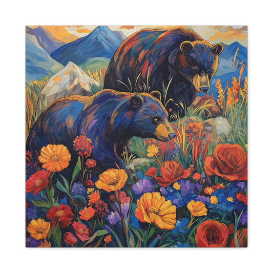 Bear & Floral Matte Canvas Art -