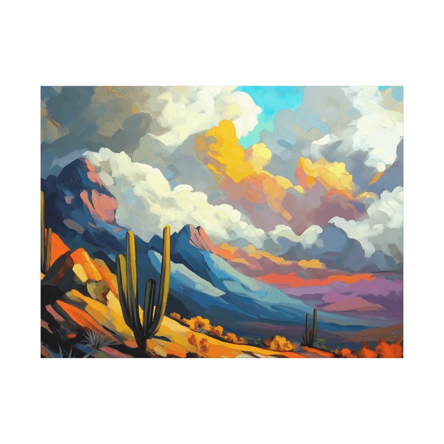 Vibrant Landscape Canvas Art - Cactus and Mountains Decor