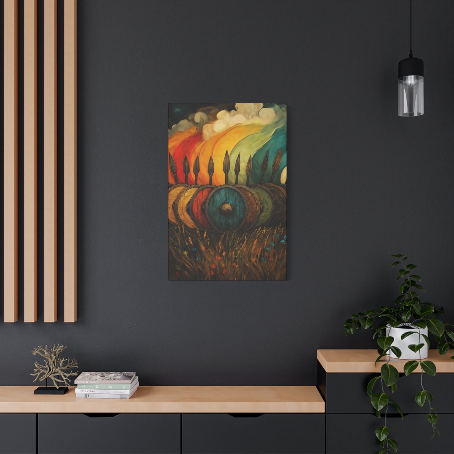 Vibrant Shield Canvas Art - Colorful Stretched Wall Decoration