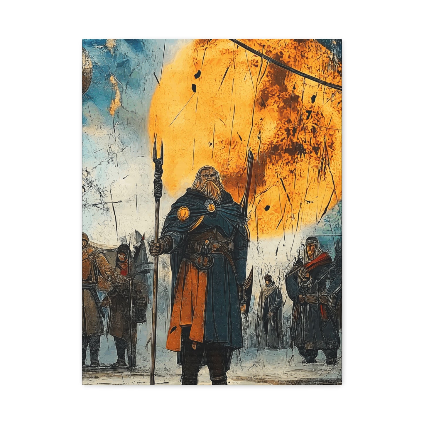 Epic Fantasy Wall Art - Stretched Matte Canvas, War Scene with Heroic Figure