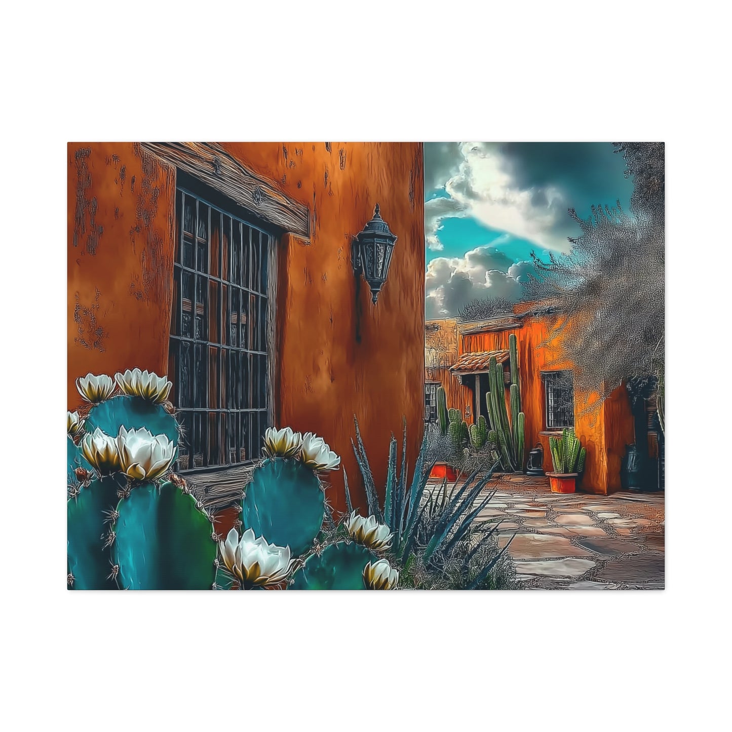 Canvas Print - NM Pueblo Casa with Cactus