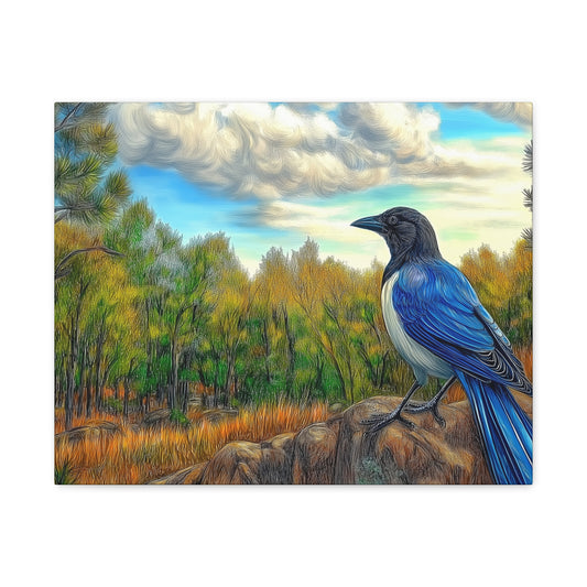 Canvas Print Blue Jay in Forest
