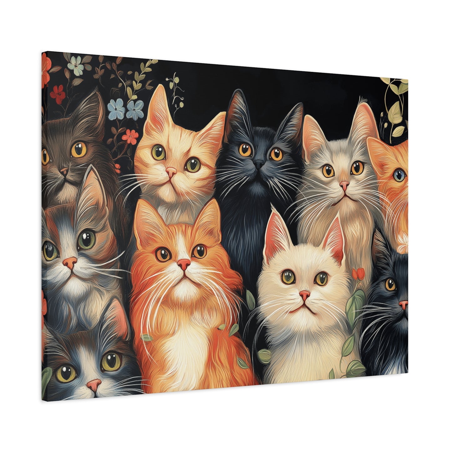 Whimsical Cat Canvas Art - Colorful Feline Wall Decoration