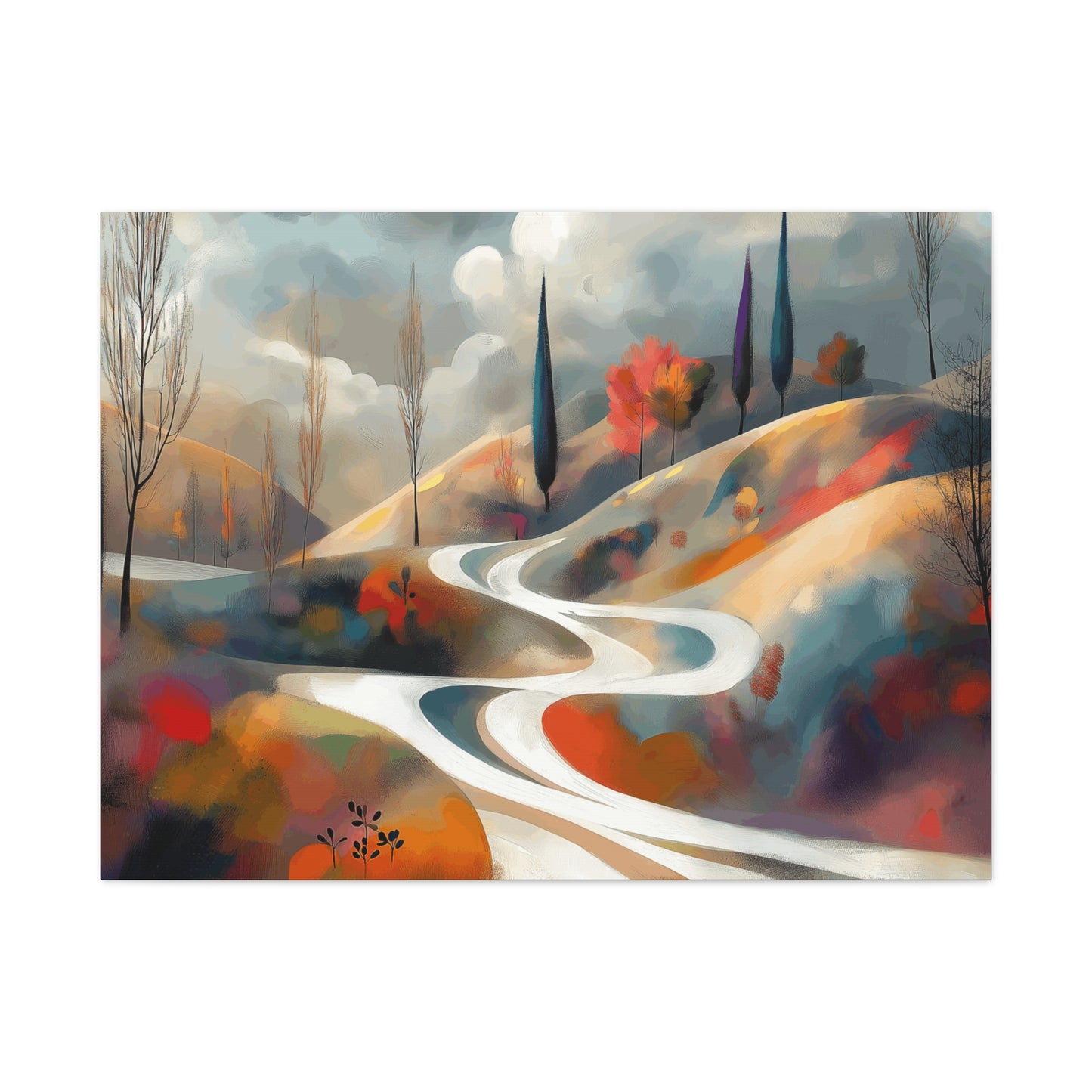 Stretched Matte Canvas Art - Serene Landscape with Winding Road