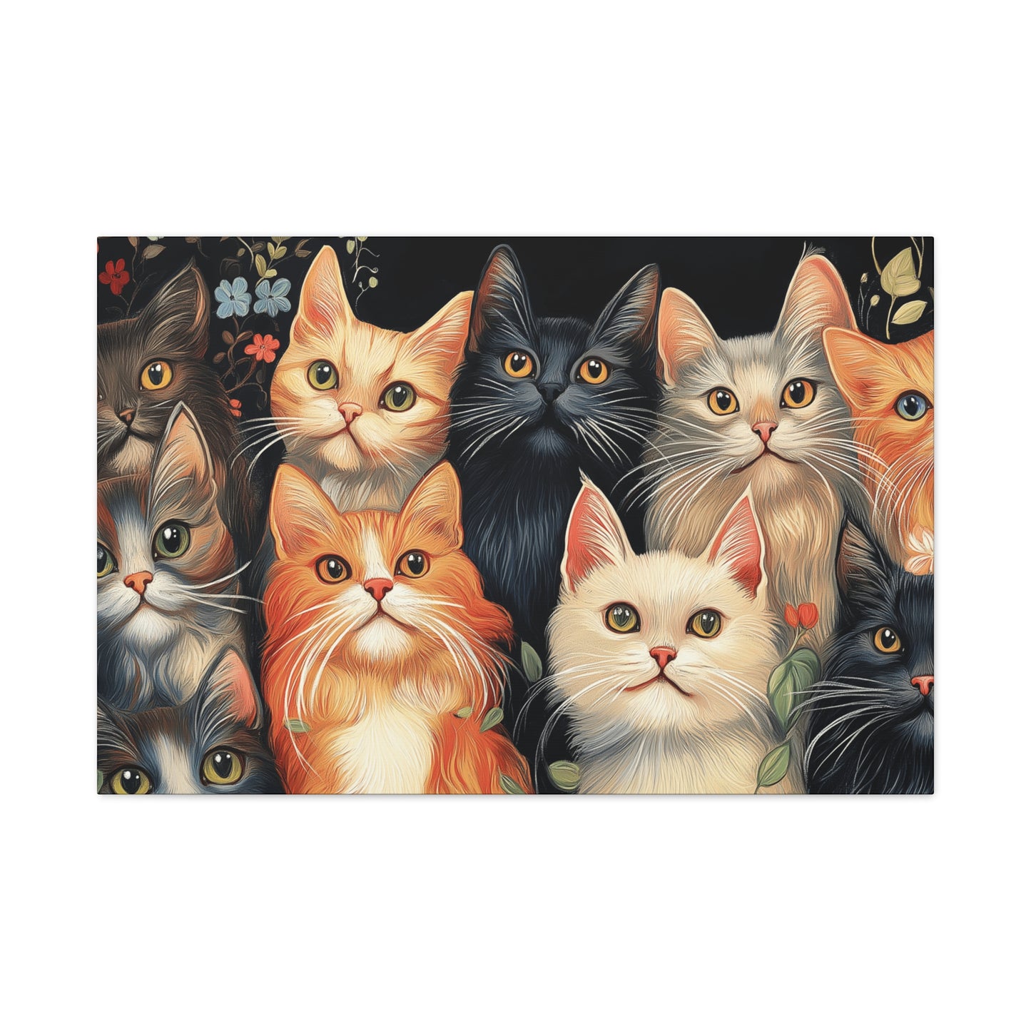 Whimsical Cat Canvas Art - Colorful Feline Wall Decoration