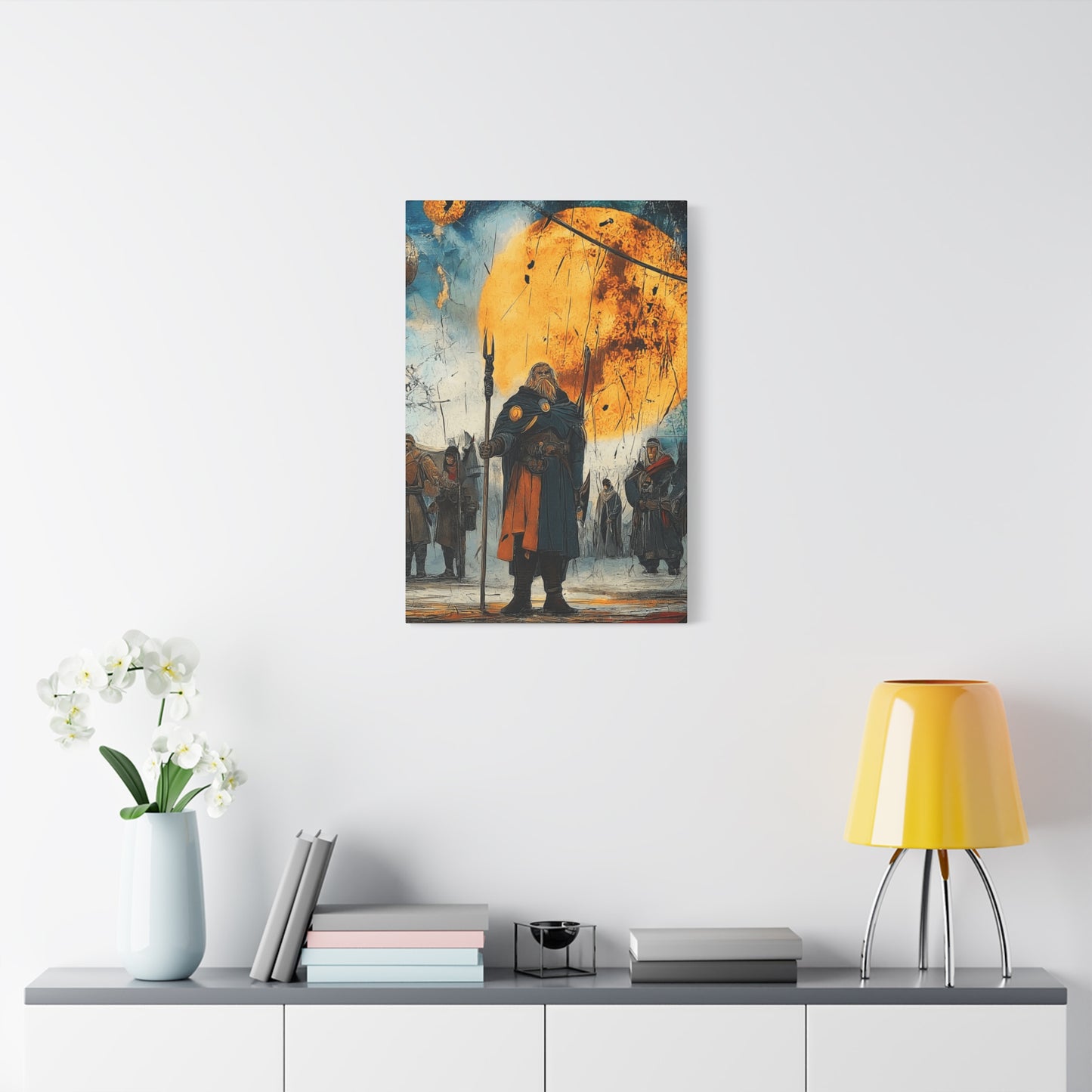 Epic Fantasy Wall Art - Stretched Matte Canvas, War Scene with Heroic Figure