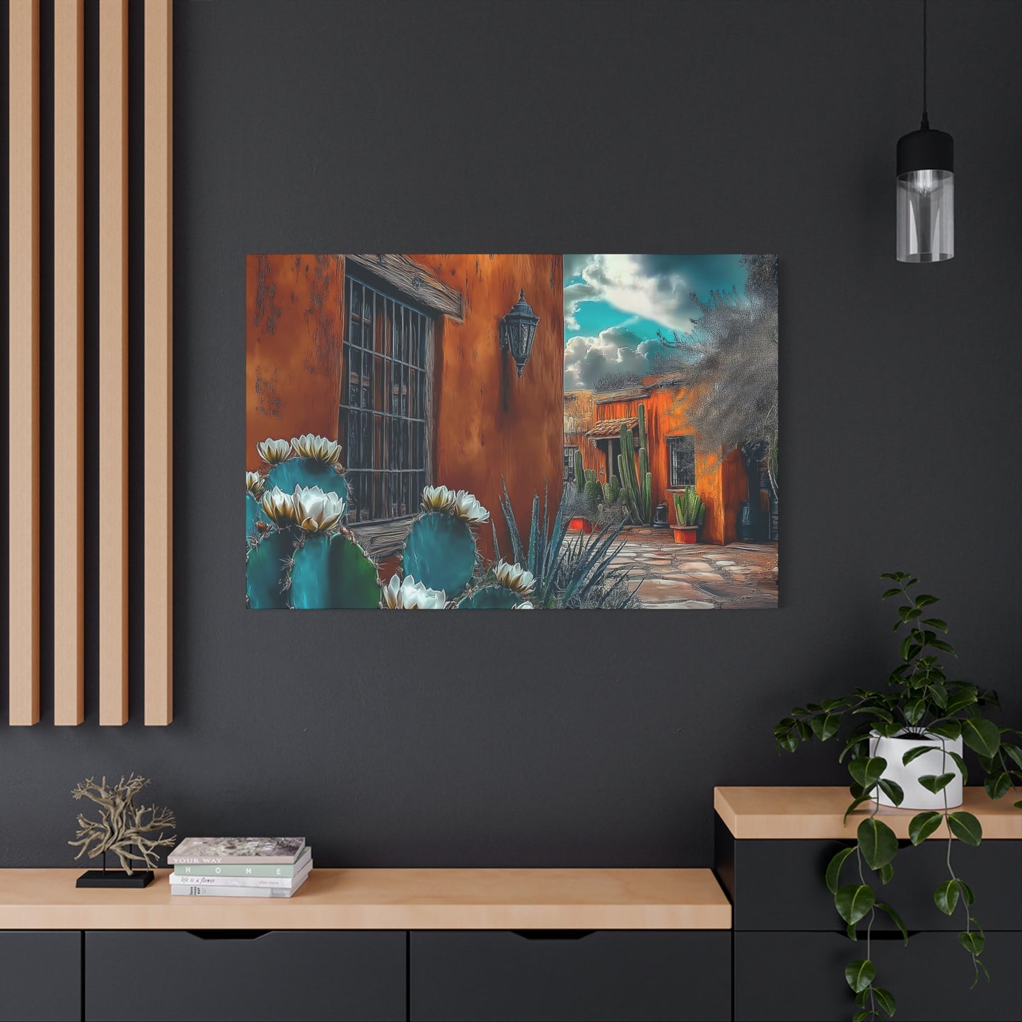 Canvas Print - NM Pueblo Casa with Cactus