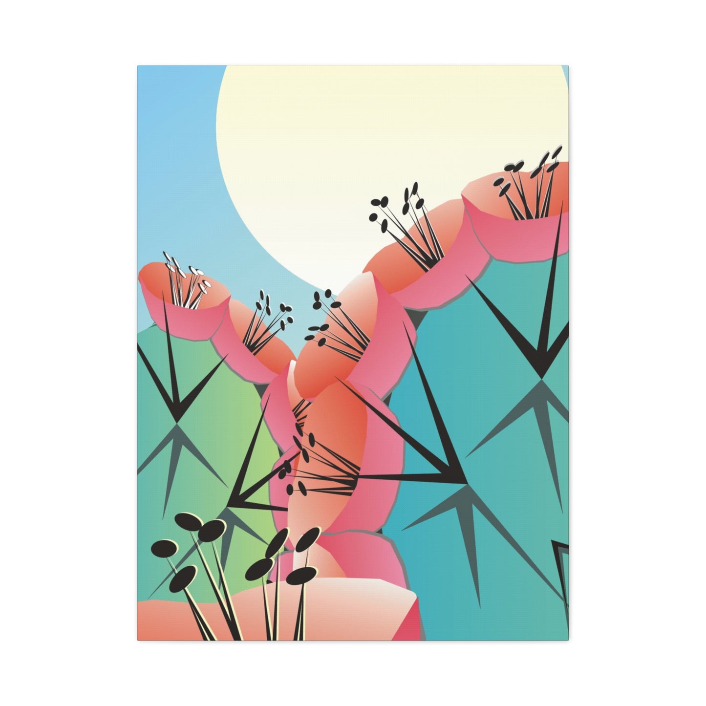 Canvas Print - Many Cacti and Moon in Desert