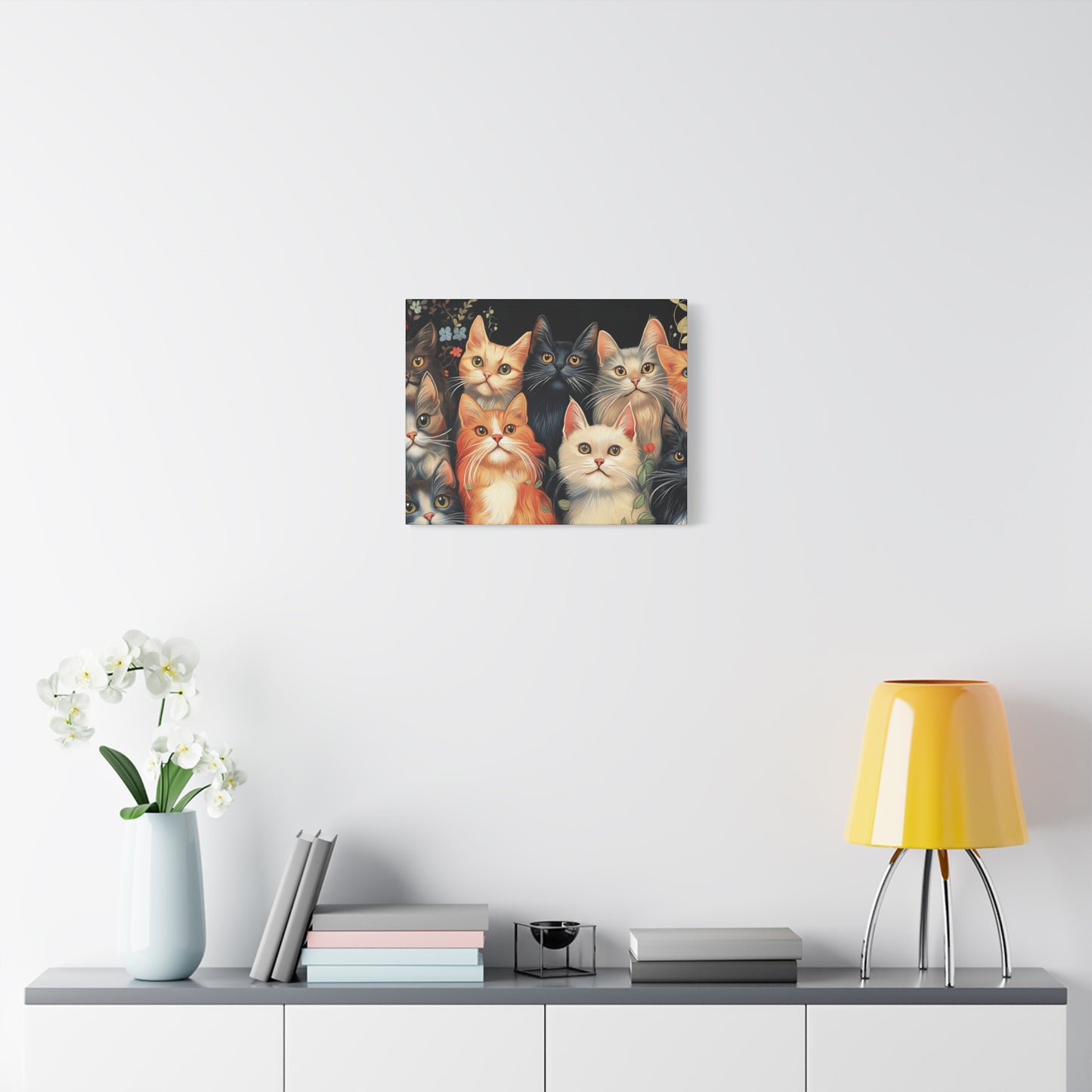 Whimsical Cat Canvas Art - Colorful Feline Wall Decoration
