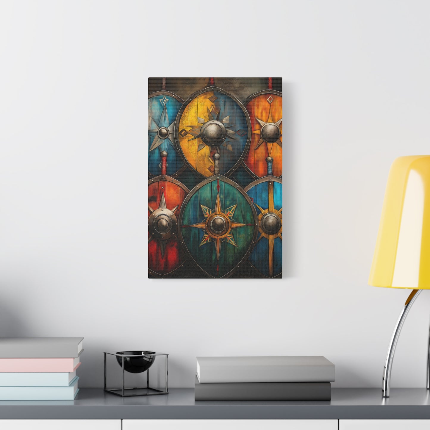 Vibrant Shield Art Canvas Print - Warrior Decor for Home