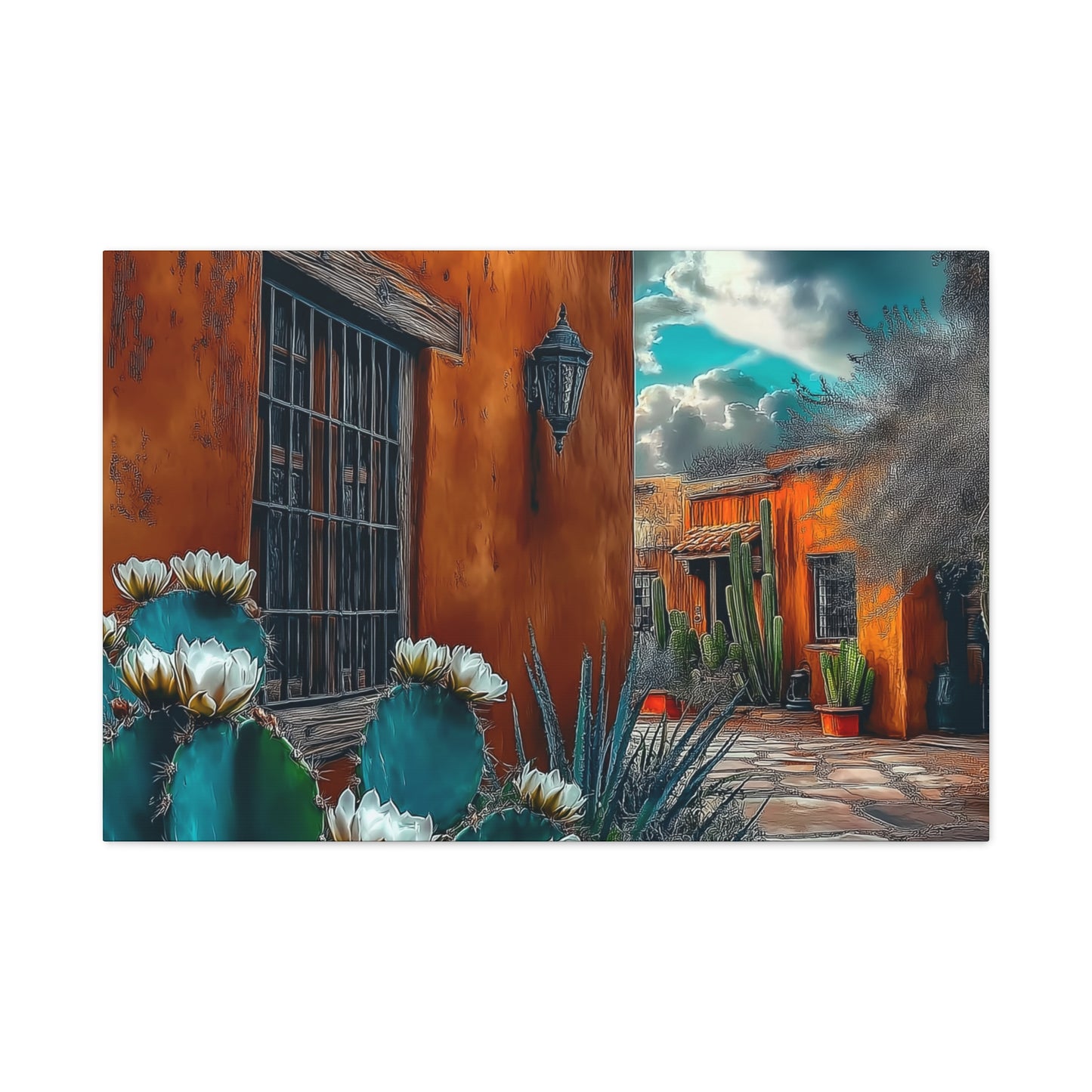 Canvas Print - NM Pueblo Casa with Cactus