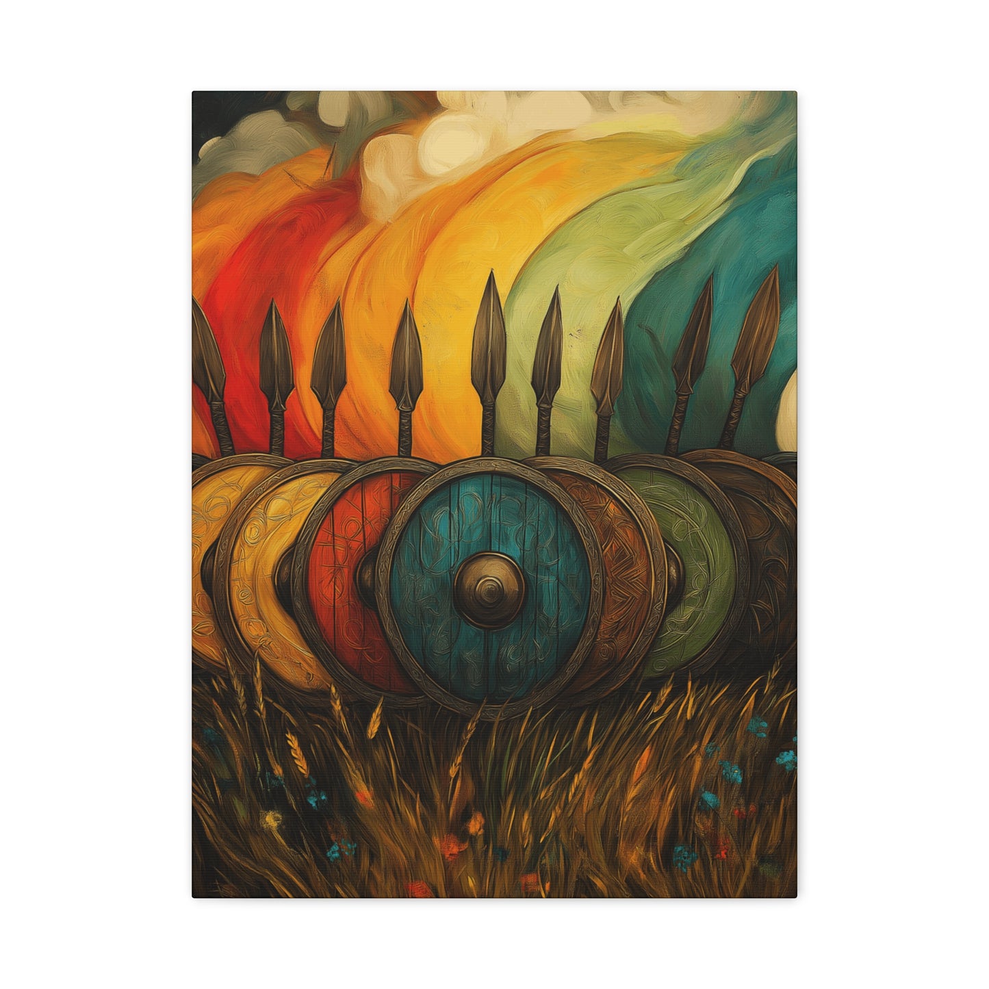Vibrant Shield Canvas Art - Colorful Stretched Wall Decoration