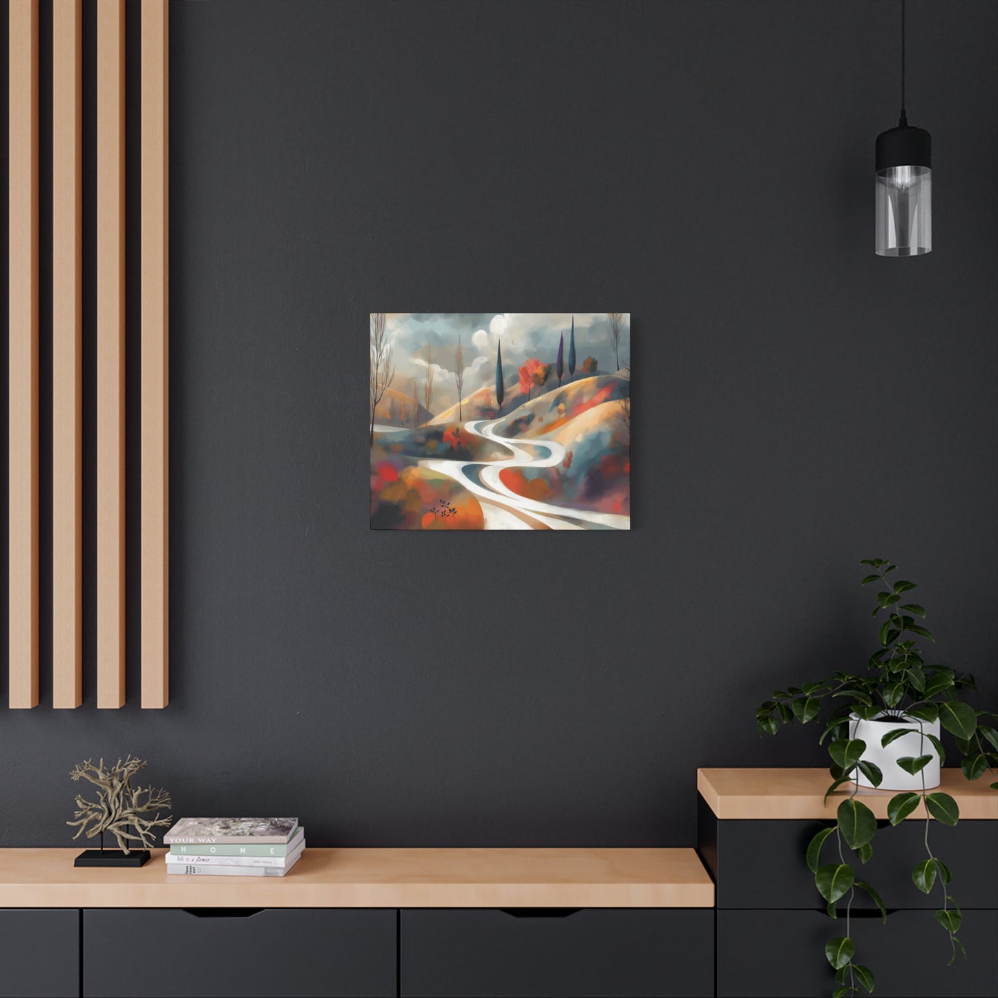Stretched Matte Canvas Art - Serene Landscape with Winding Road