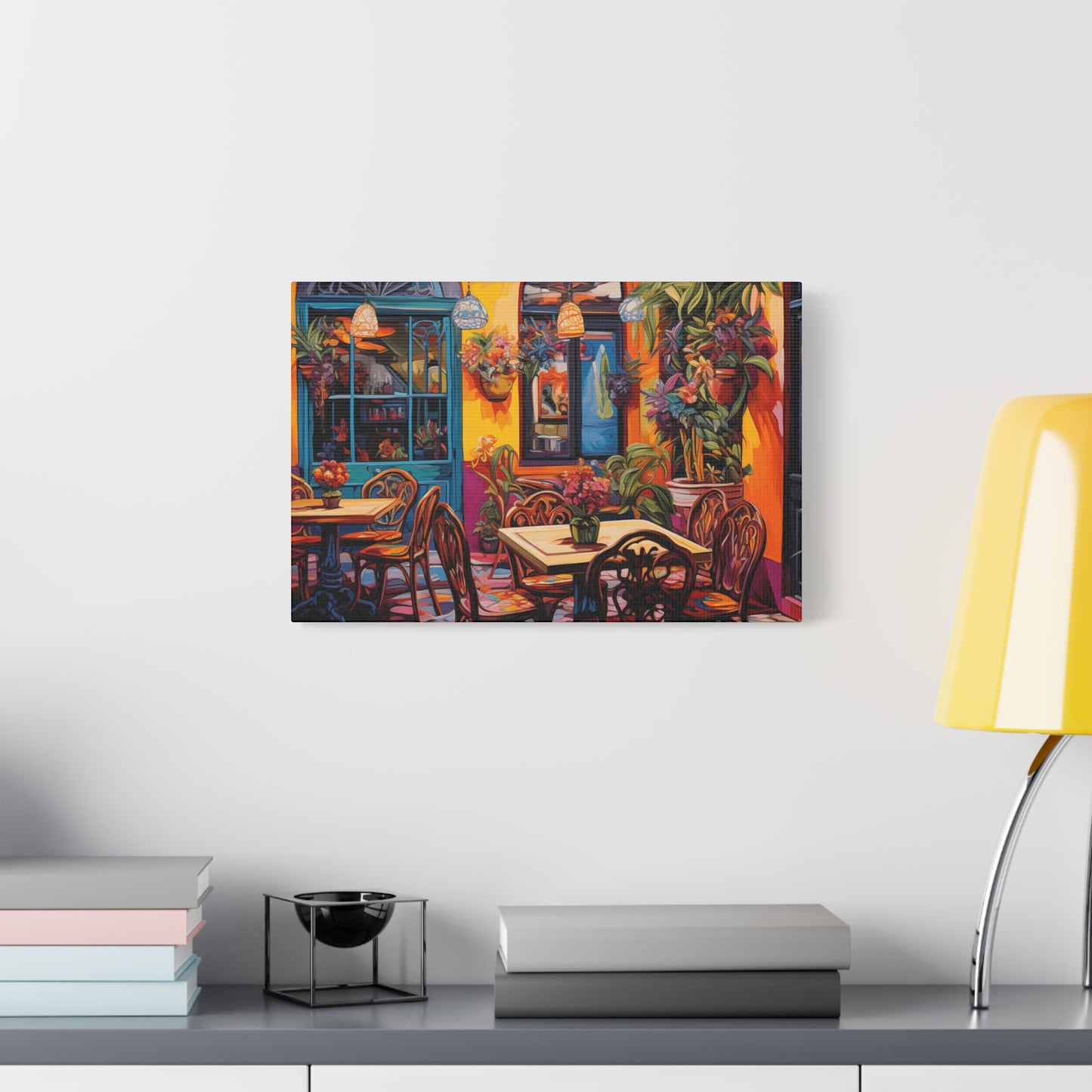 Vibrant Café Scene Matte Canvas Print - Colorful Wall Art Decor
