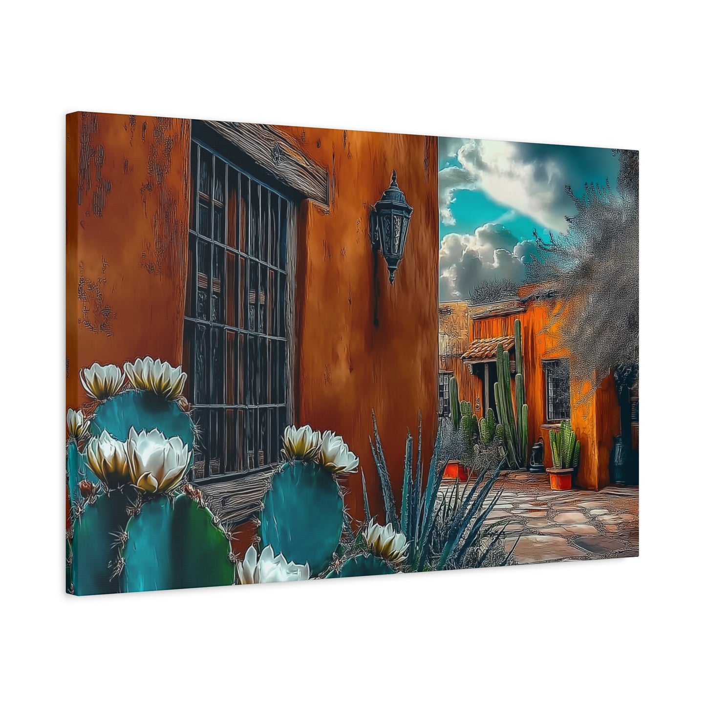 Canvas Print - NM Pueblo Casa with Cactus