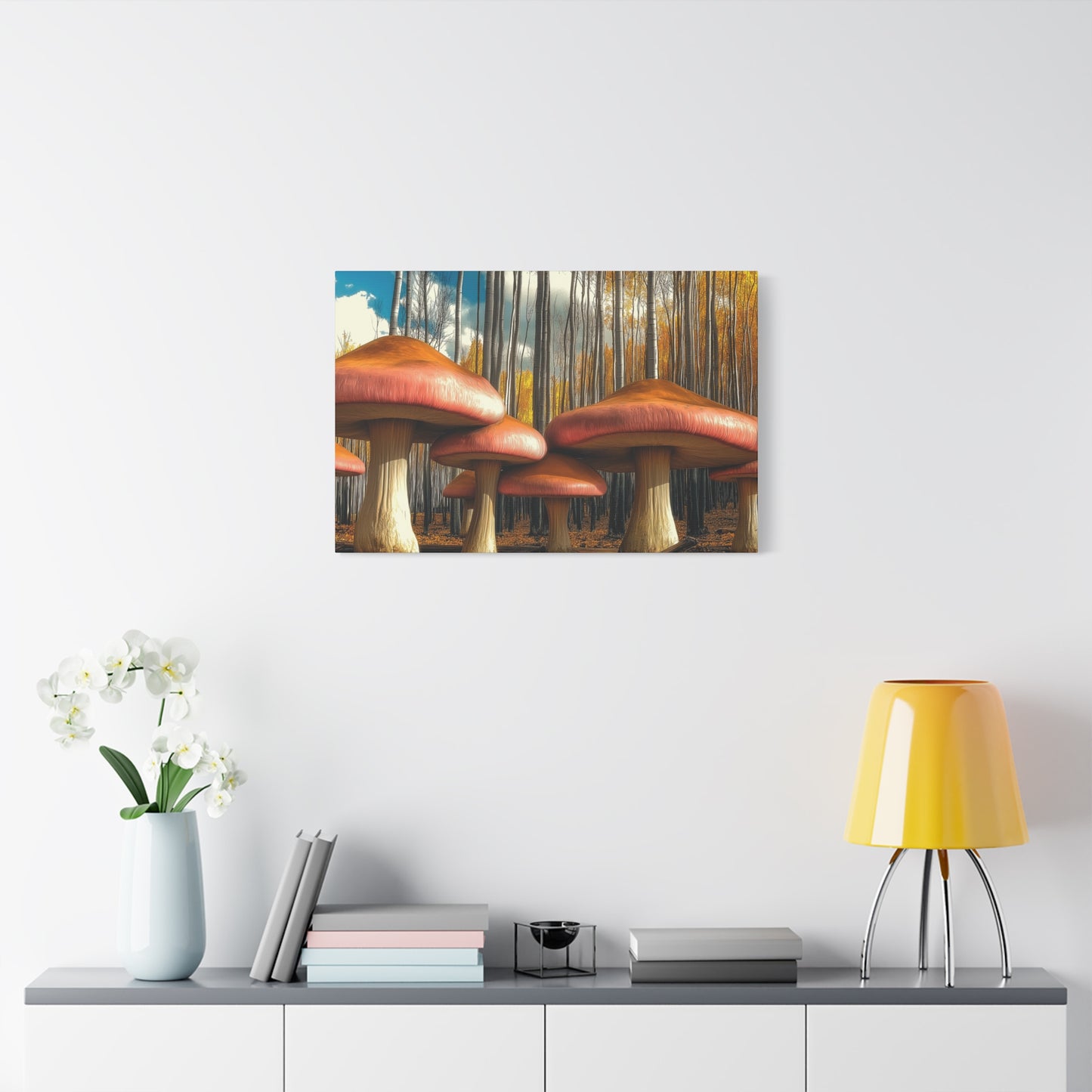 Mushrooms in Aspen Forest Canvas Art Print