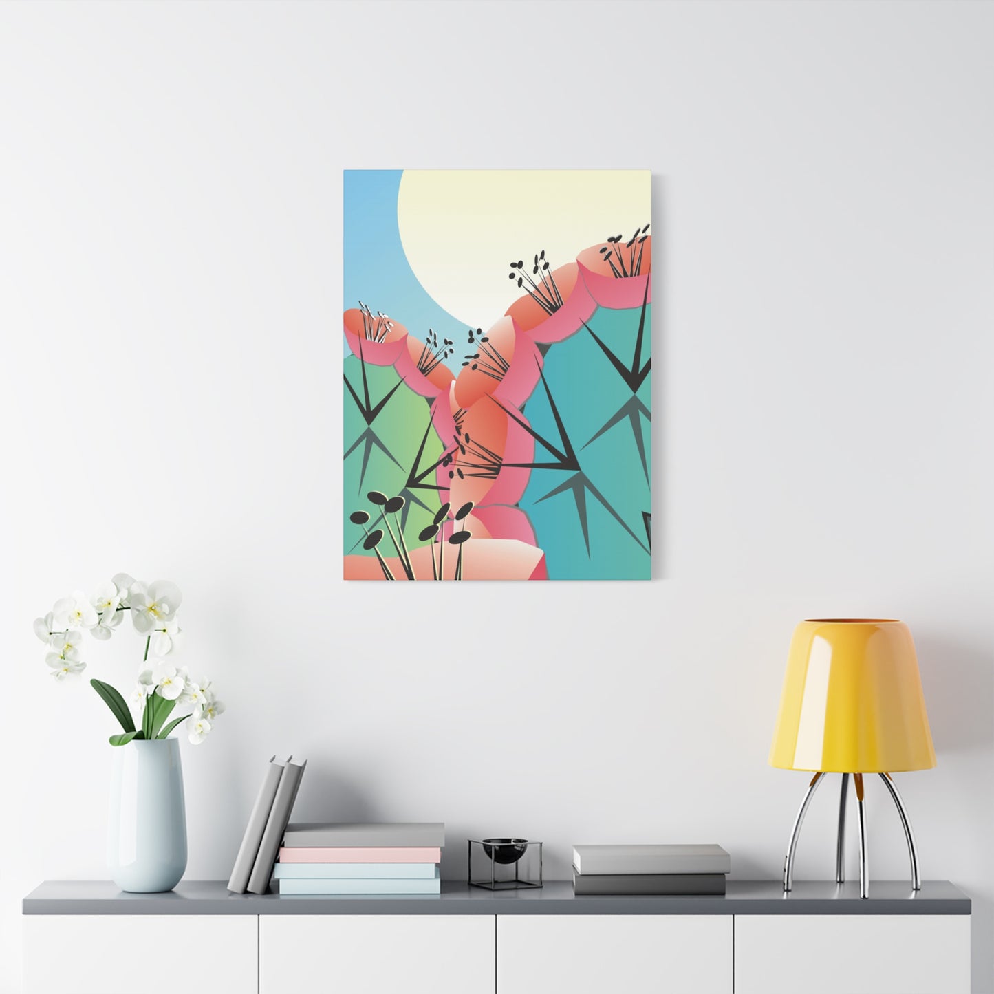 Canvas Print - Many Cacti and Moon in Desert