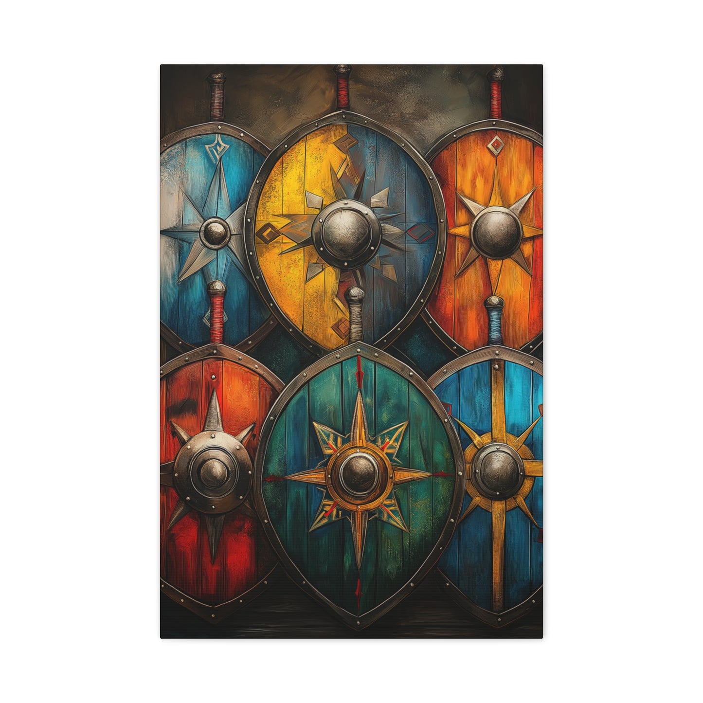 Vibrant Shield Art Canvas Print - Warrior Decor for Home