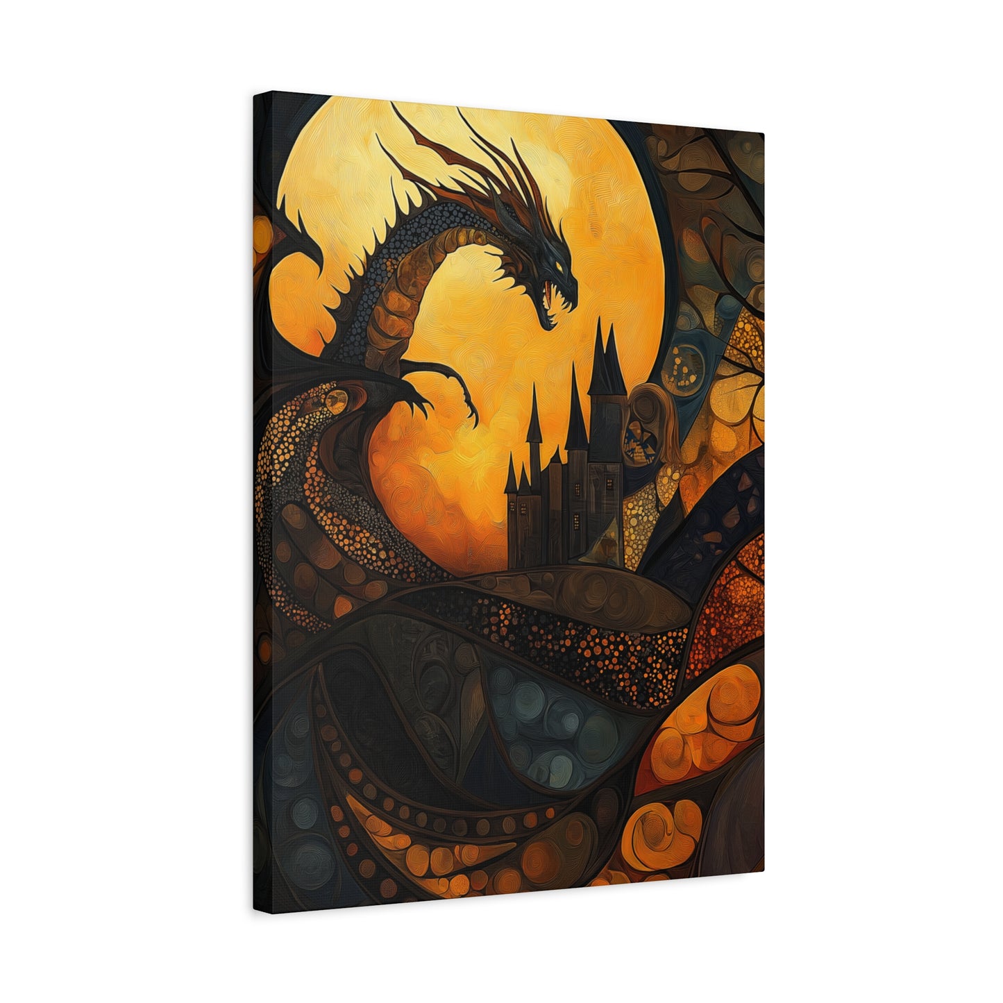 Fantasy Dragon Canvas Wall Art – Majestic Castle & Midnight Sky