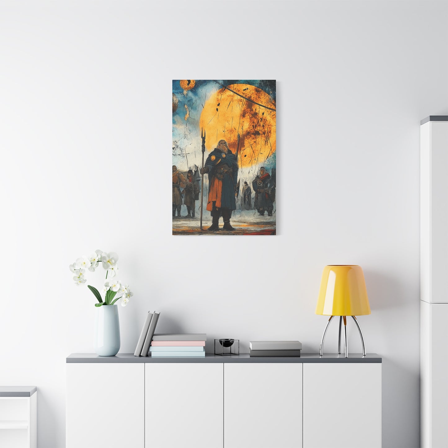 Epic Fantasy Wall Art - Stretched Matte Canvas, War Scene with Heroic Figure