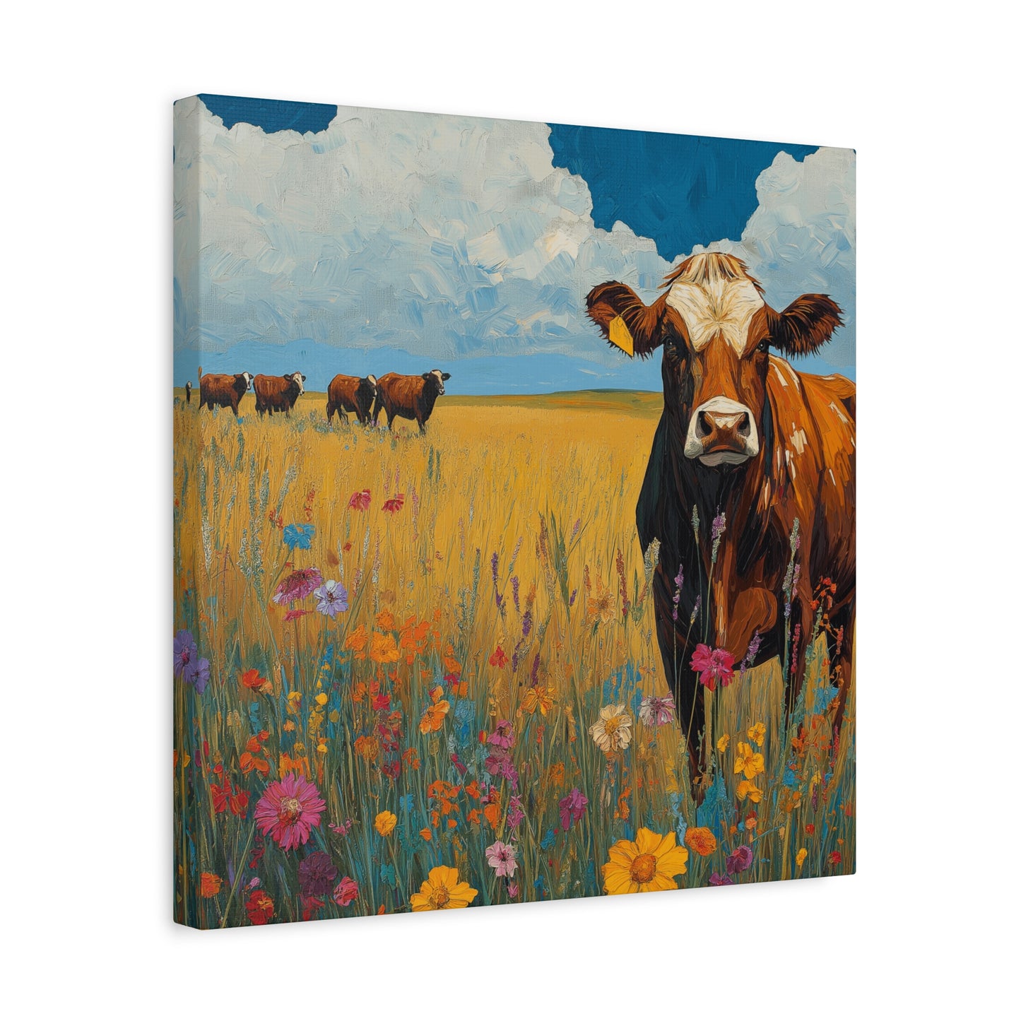 Rustic Cow Canvas Wall Art - Vibrant Farm Landscape Decor