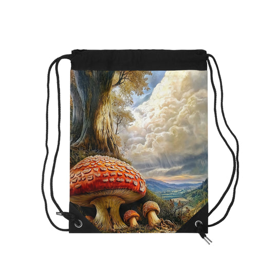 Forest Fantasy Drawstring Bag | Mushroom Design | Eco-Friendly Storage | Hiking/Travel Bag | Gift for Nature Lovers | Art Bag