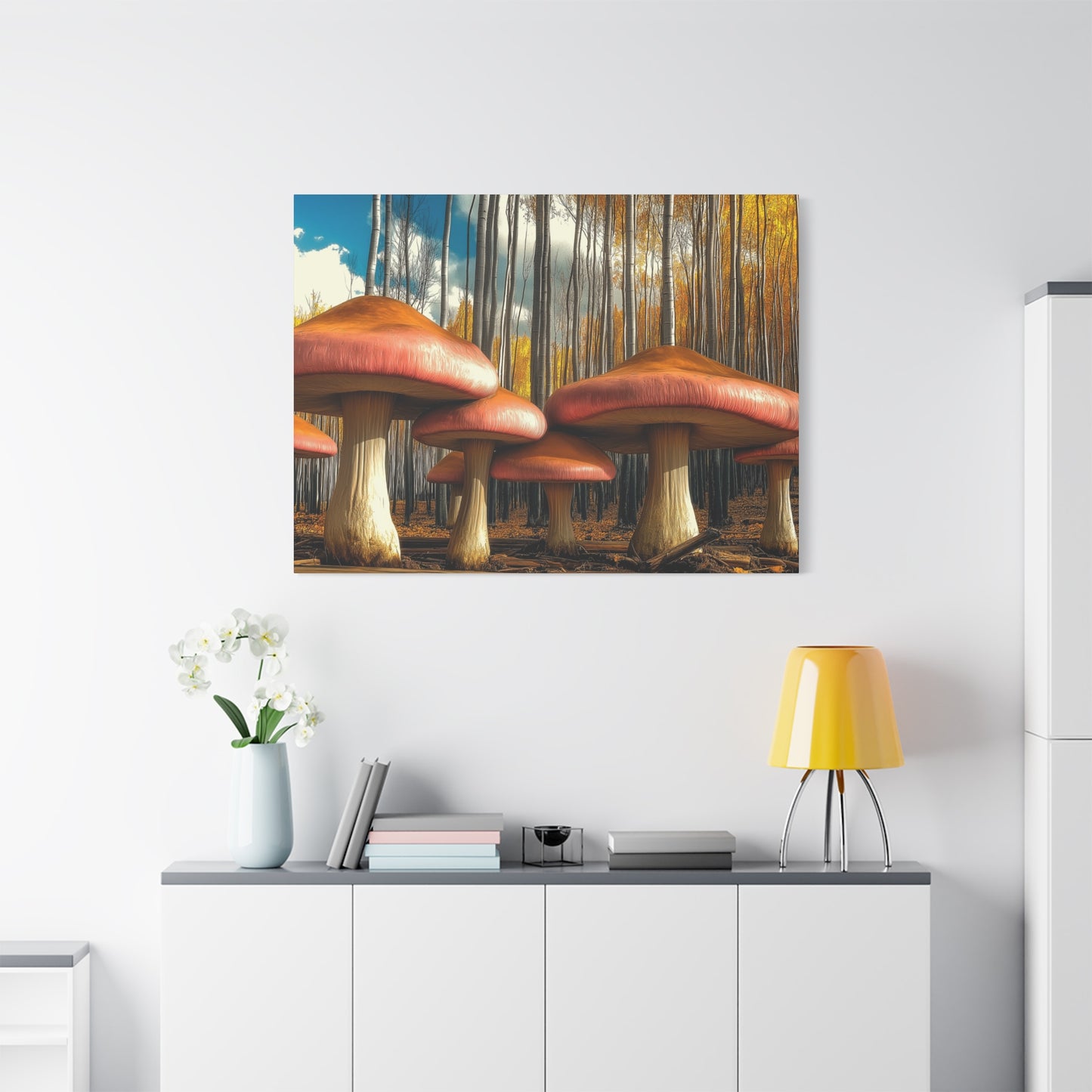 Mushrooms in Aspen Forest Canvas Art Print
