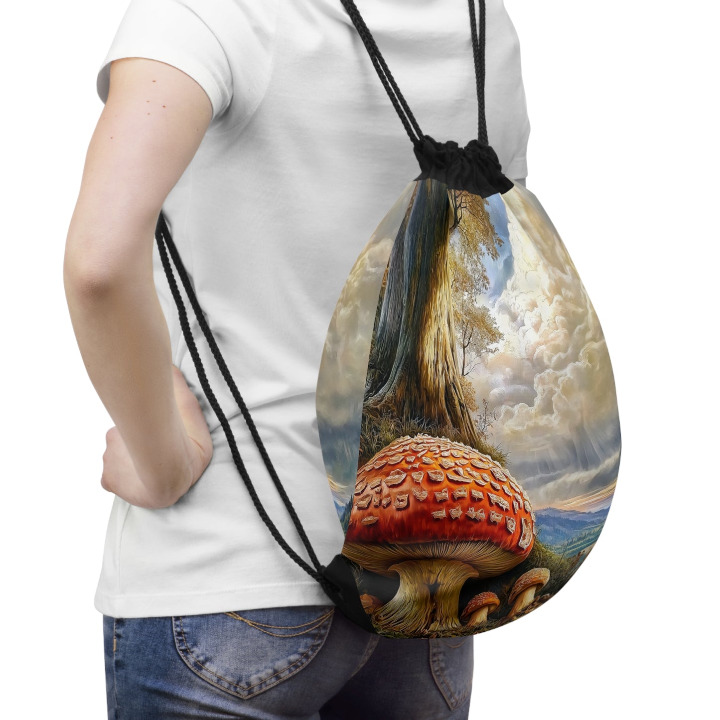 Forest Fantasy Drawstring Bag | Mushroom Design | Eco-Friendly Storage | Hiking/Travel Bag | Gift for Nature Lovers | Art Bag