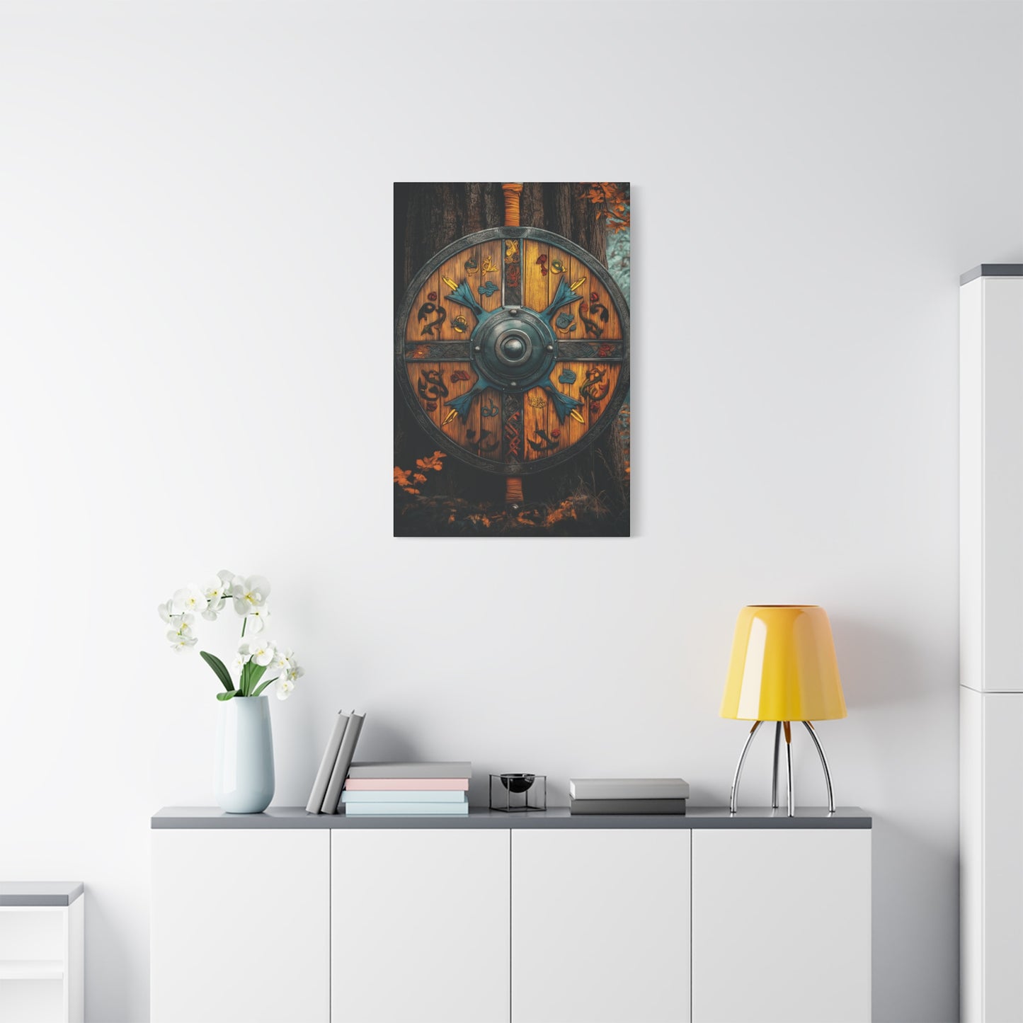 Viking Shield Wall Art - Matte Canvas Print, 1.25" Depth, Rustic Fantasy Decor