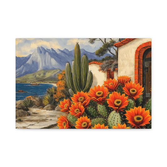 Vibrant Cactus Landscape Canvas Art - 1.25" Stretched Matte Print