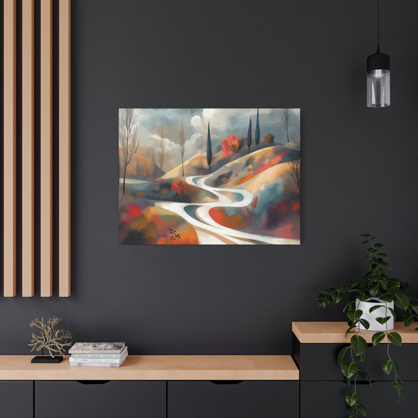 Stretched Matte Canvas Art - Serene Landscape with Winding Road