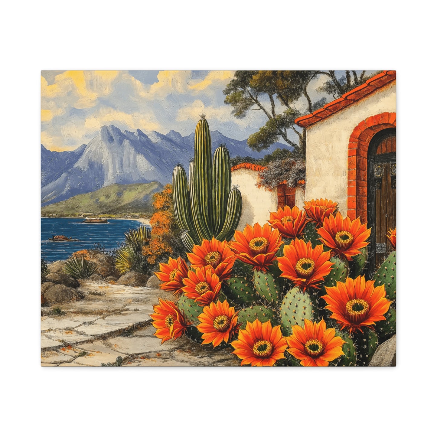 Vibrant Cactus Landscape Canvas Art - 1.25" Stretched Matte Print