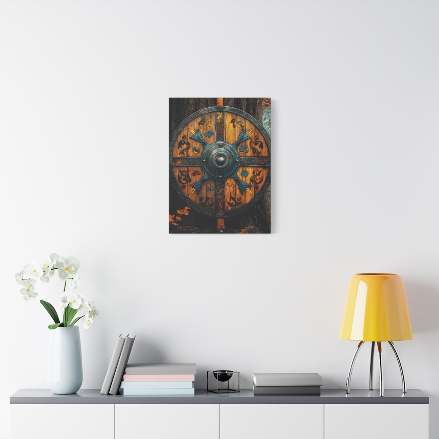 Viking Shield Wall Art - Matte Canvas Print, 1.25" Depth, Rustic Fantasy Decor