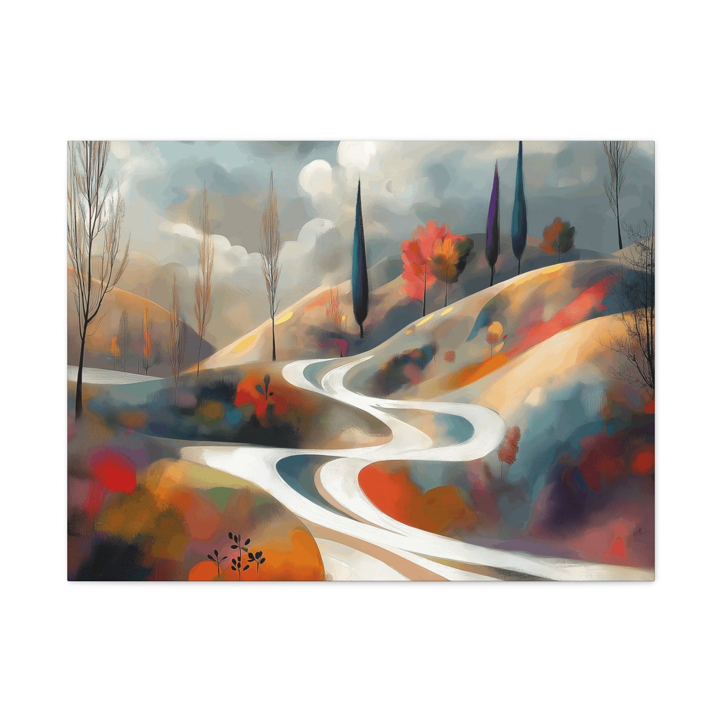 Stretched Matte Canvas Art - Serene Landscape with Winding Road