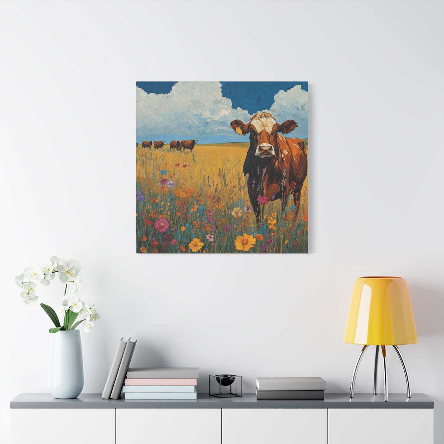 Rustic Cow Canvas Wall Art - Vibrant Farm Landscape Decor