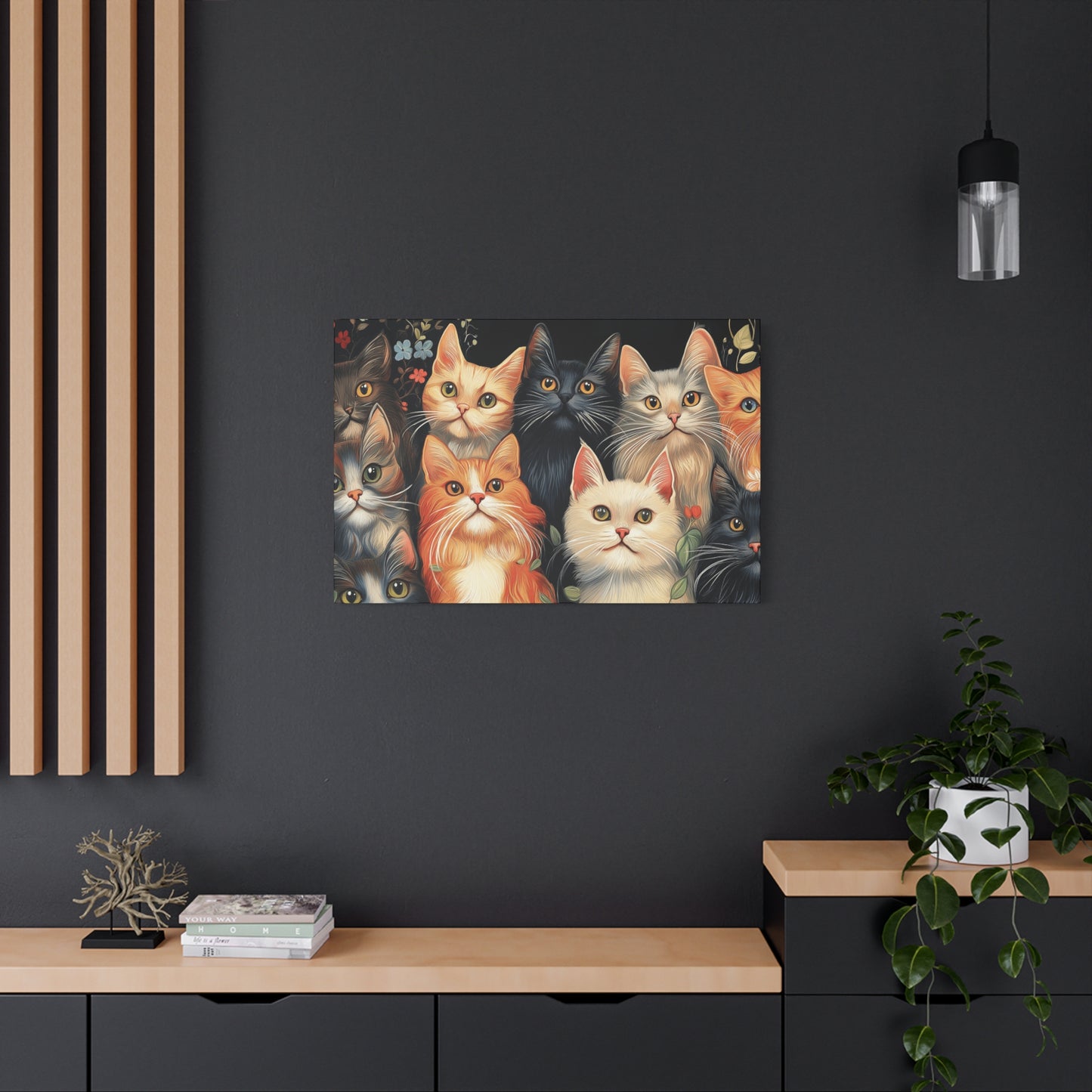 Whimsical Cat Canvas Art - Colorful Feline Wall Decoration