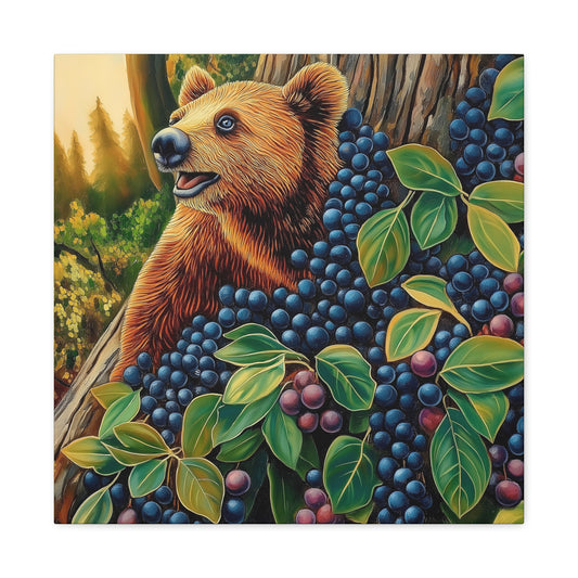 Canvas Print Bear Cub with Berries