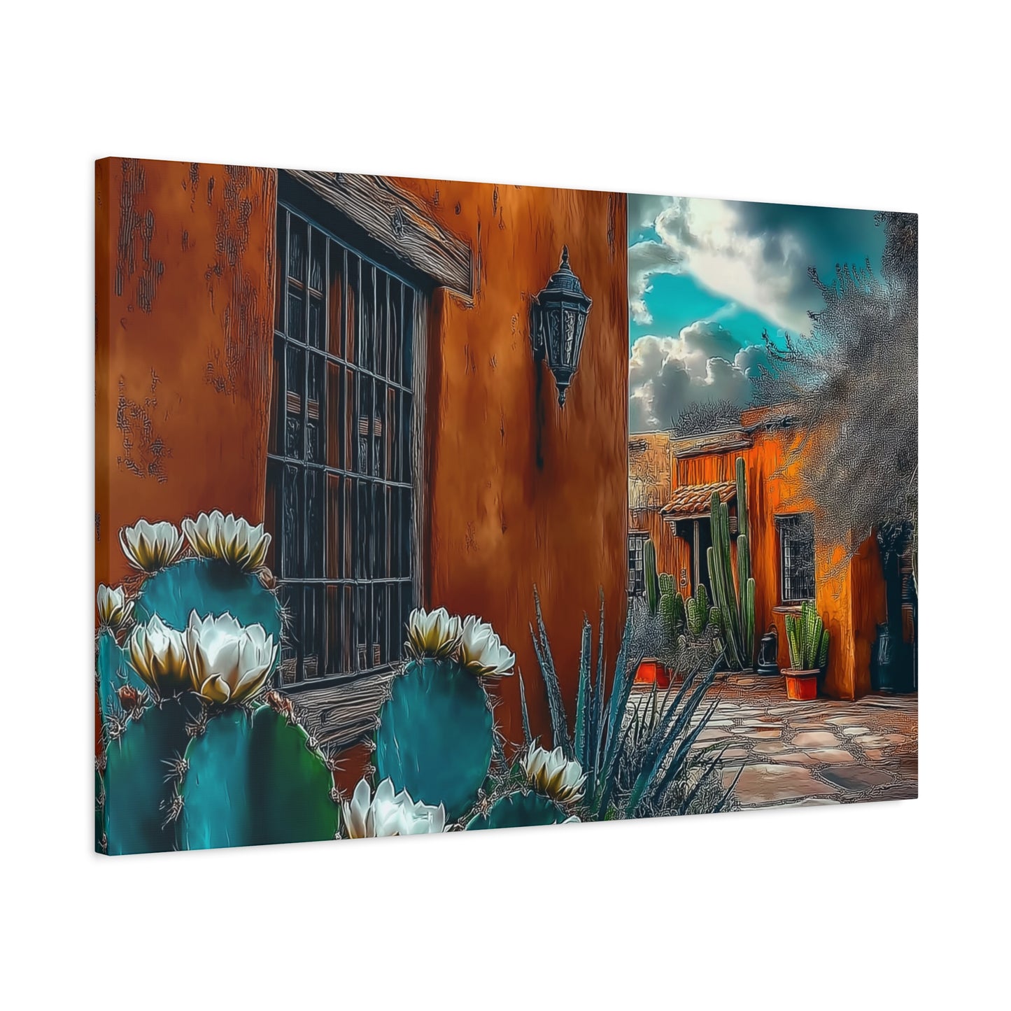 Canvas Print - NM Pueblo Casa with Cactus