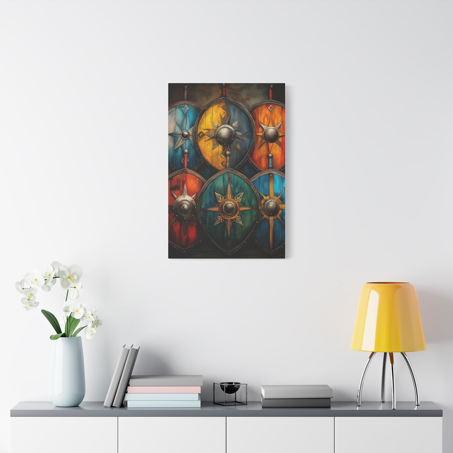 Vibrant Shield Art Canvas Print - Warrior Decor for Home