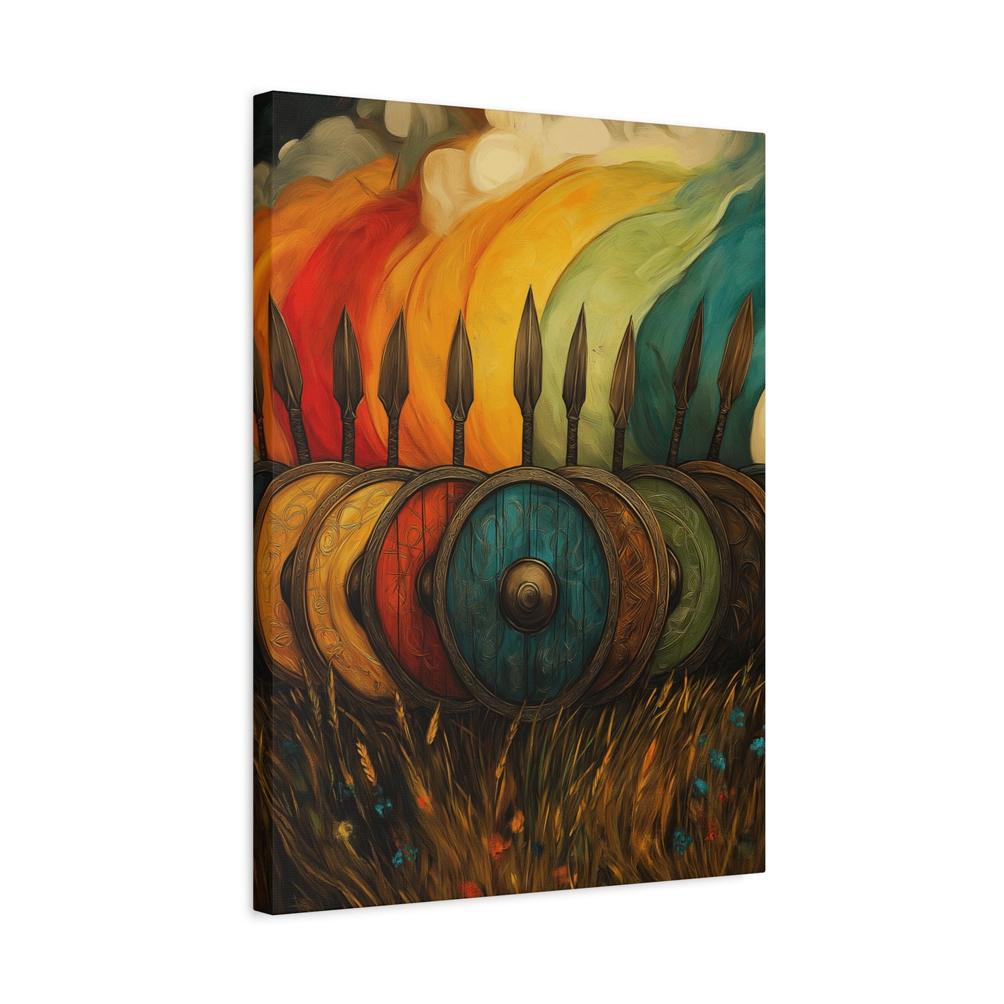 Vibrant Shield Canvas Art - Colorful Stretched Wall Decoration