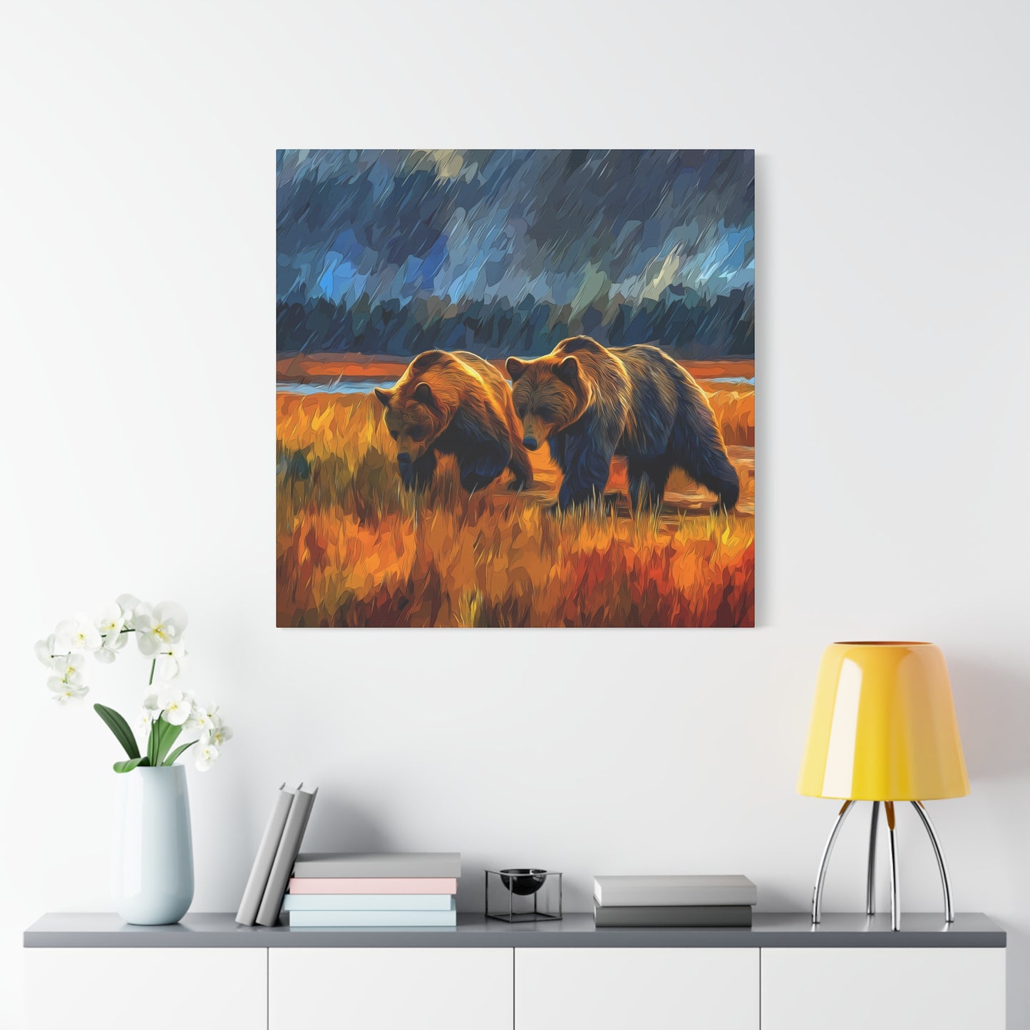 Canvas Print Travelin' Bears in Storm