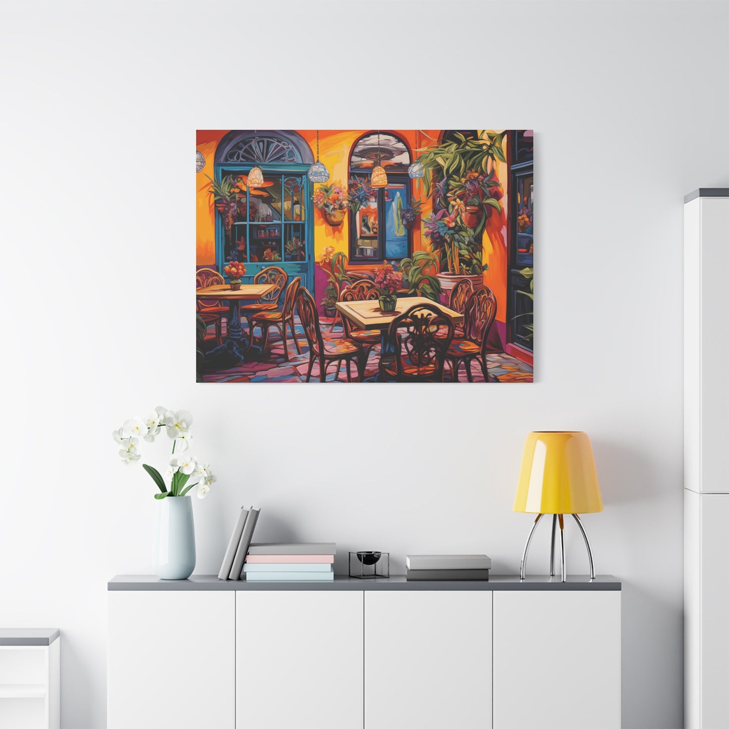 Vibrant Café Scene Matte Canvas Print - Colorful Wall Art Decor
