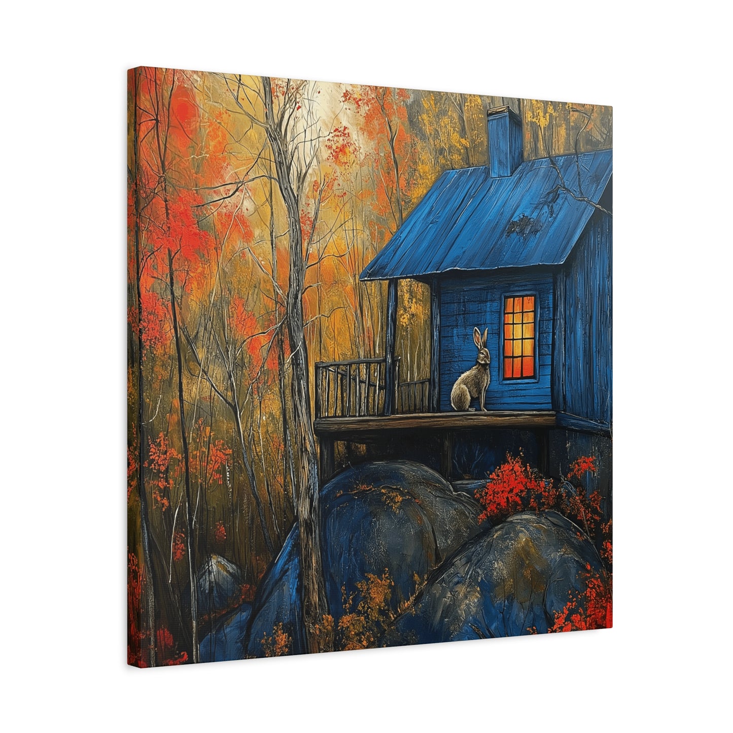 Canvas Print - Rabbit on Porch of Rustic Cabin