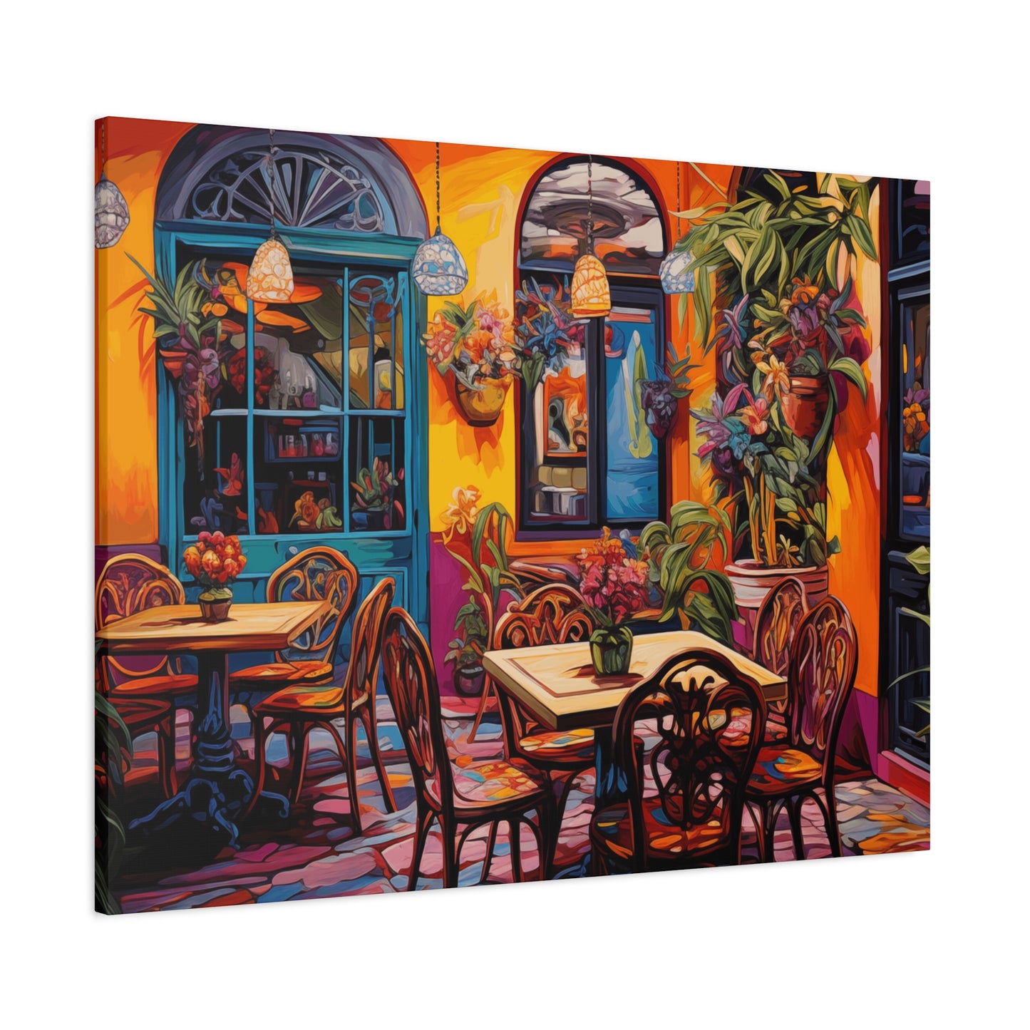 Vibrant Café Scene Matte Canvas Print - Colorful Wall Art Decor
